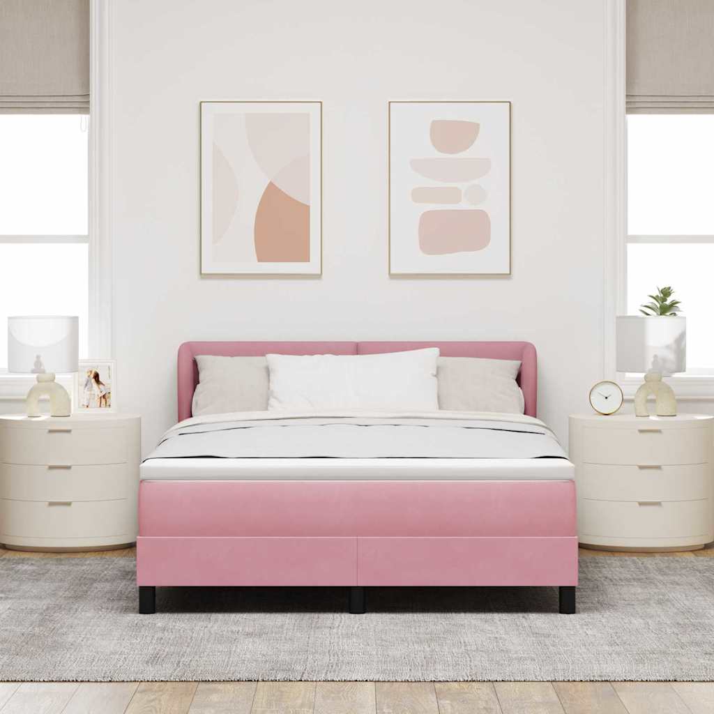 Postel S Boxspringem S Čelo Růžová 140 X 200 Cm Samet