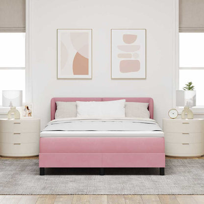 Postel S Boxspringem S Čelo Růžová 140 X 200 Cm Samet