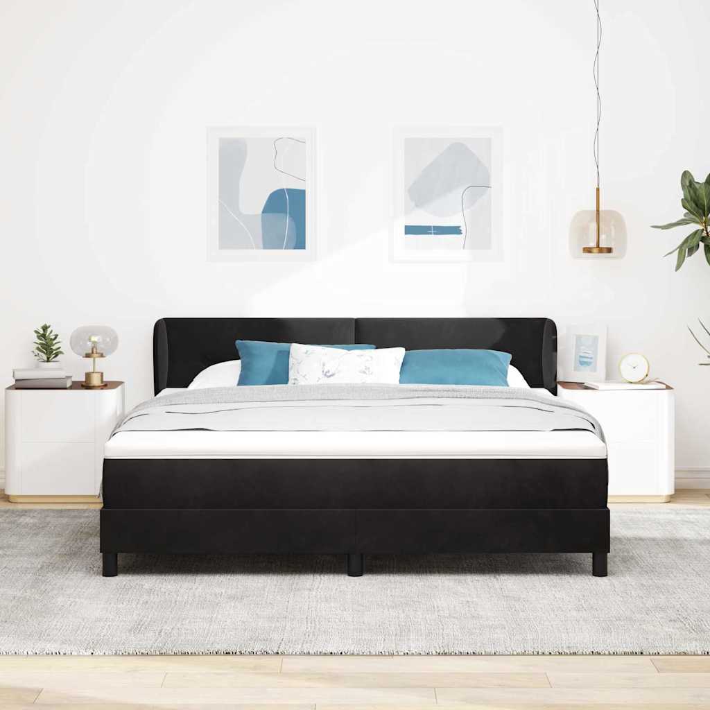 Postel S Boxspringem S Čelo Černá 180 X 200 Cm Samet