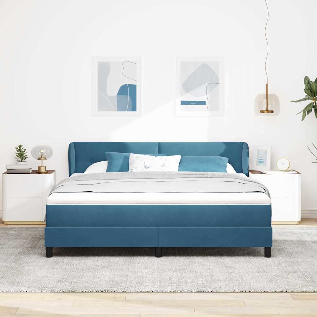 Postel S Boxspringem S Čelo Tmavě Moddrá 180 X 200 Cm Samet