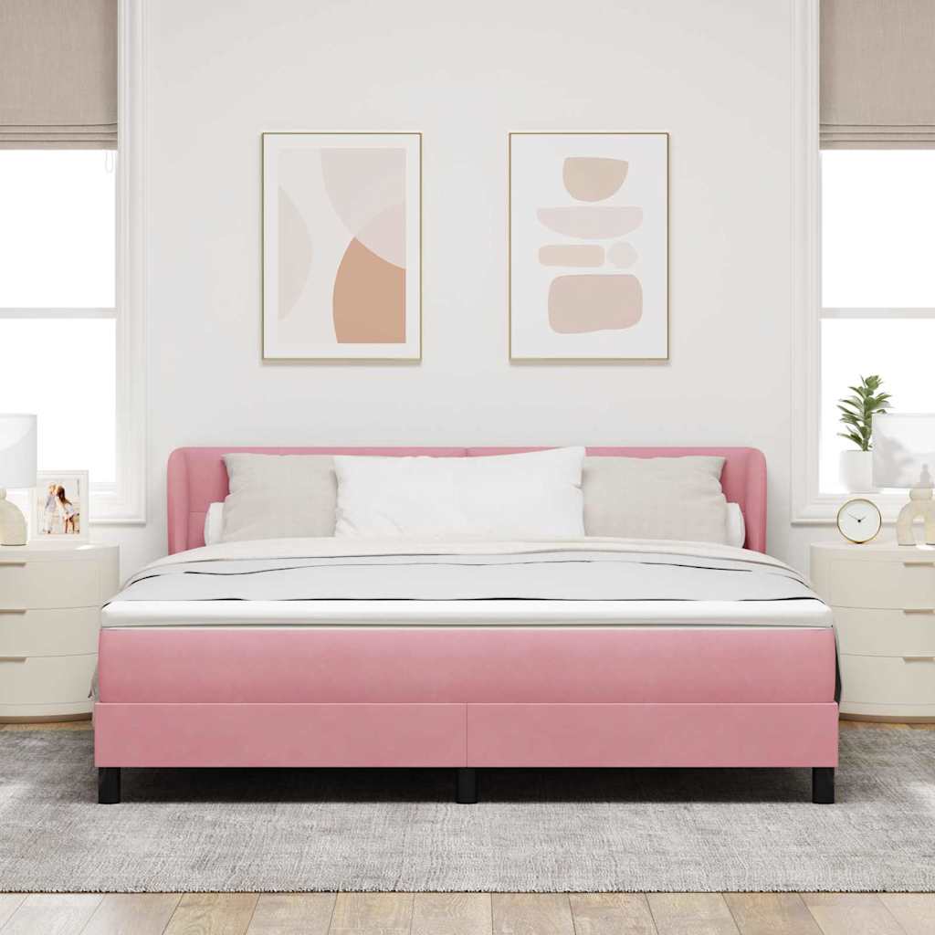 Postel S Boxspringem S Čelo Růžová 180 X 200 Cm Samet