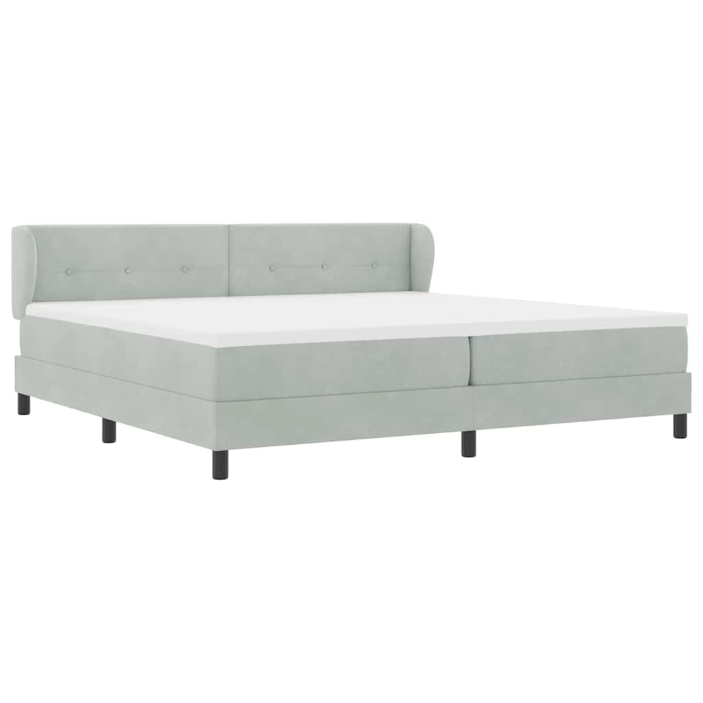 Postel S Boxspringem S Čelo Světle Šedá 200 X 200 Cm Samet