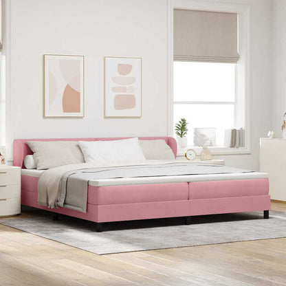 Postel S Boxspringem S Čelo Růžová 200 X 200 Cm Samet