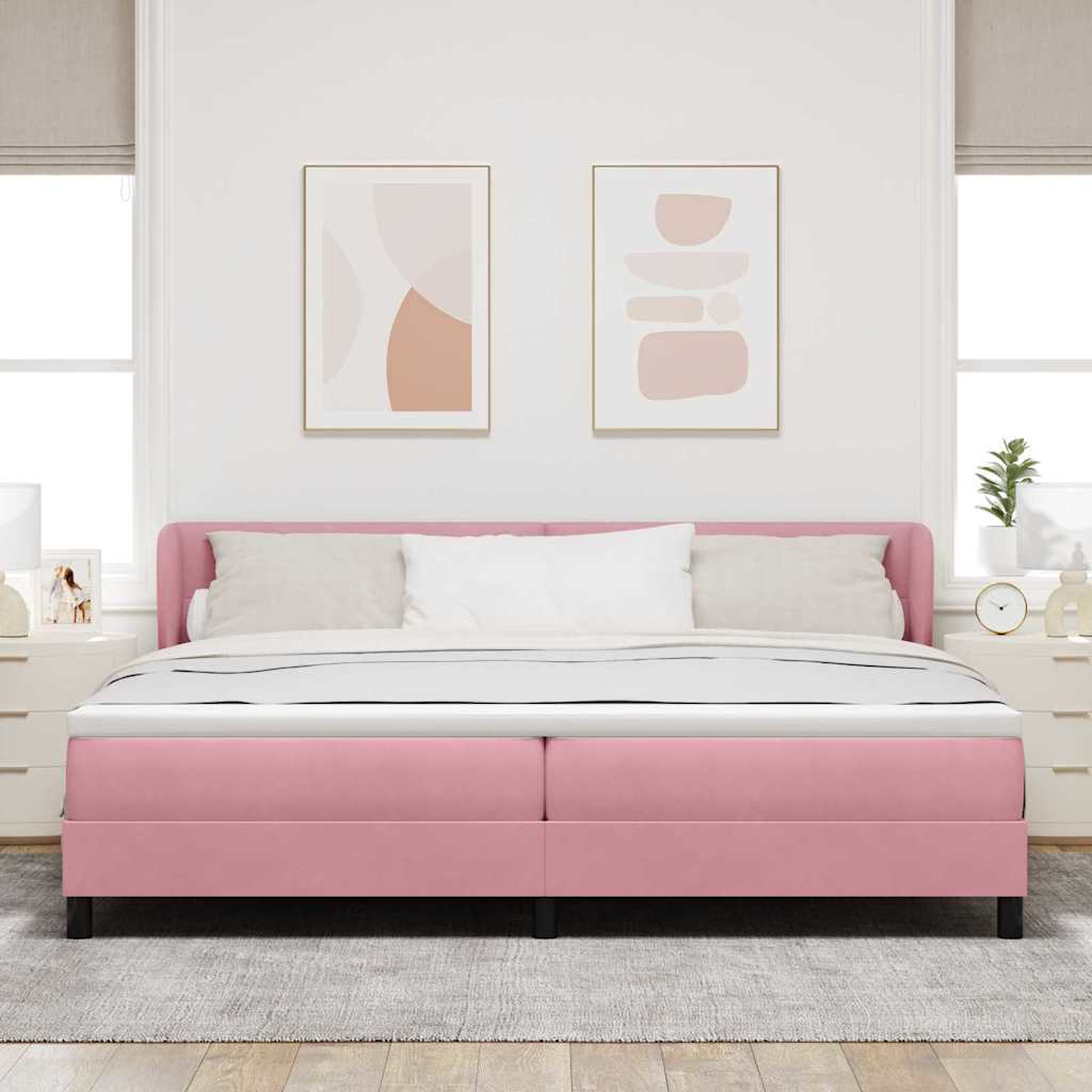 Postel S Boxspringem S Čelo Růžová 200 X 200 Cm Samet