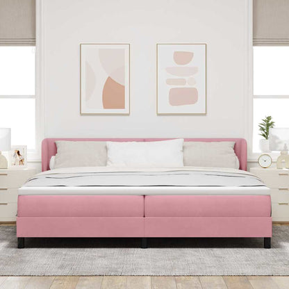 Postel S Boxspringem S Čelo Růžová 200 X 200 Cm Samet