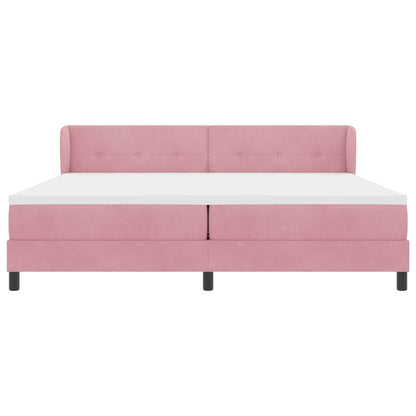 Postel S Boxspringem S Čelo Růžová 200 X 200 Cm Samet