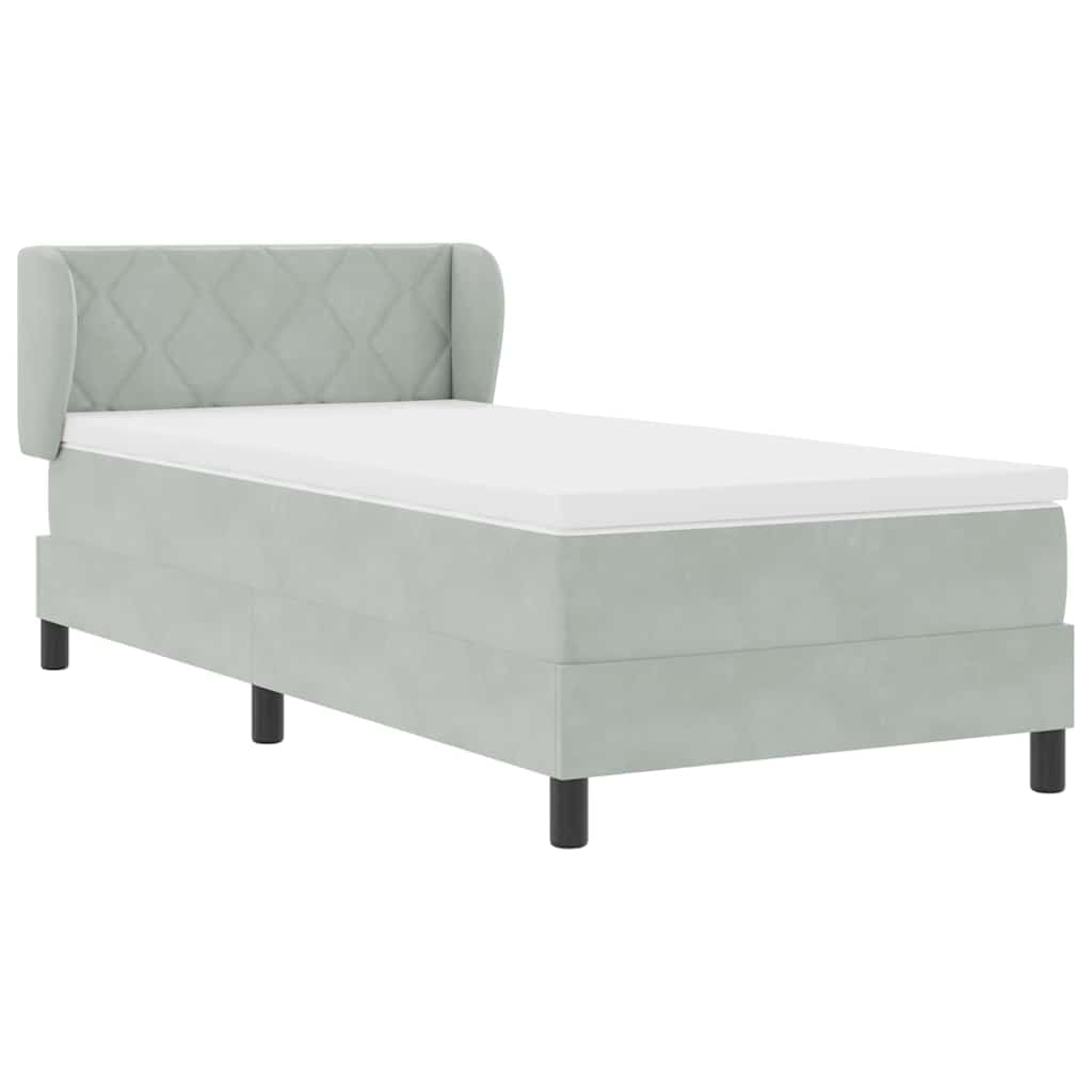 Postel S Boxspringem S Čelo Světle Šedá 90 X 190 Cm Samet