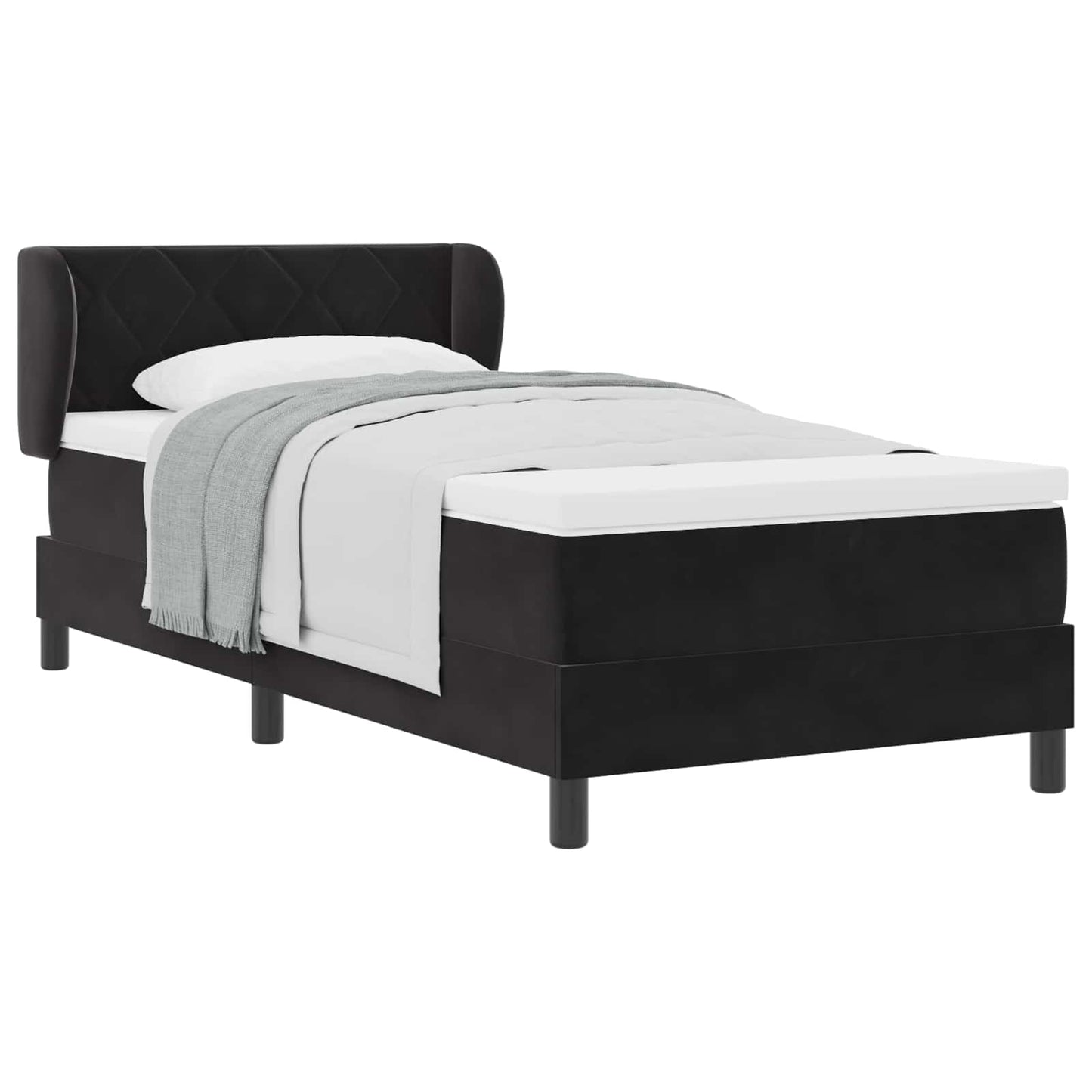 Postel S Boxspringem S Čelo Černá 90 X 190 Cm Samet