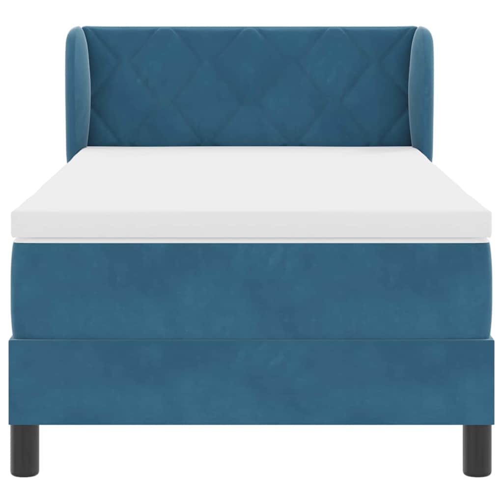 Postel S Boxspringem S Čelo Tmavě Moddrá 90 X 190 Cm Samet