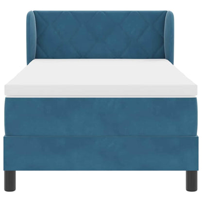 Postel S Boxspringem S Čelo Tmavě Moddrá 90 X 190 Cm Samet
