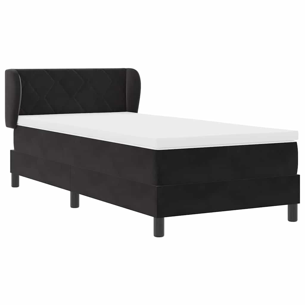 Postel S Boxspringem S Čelo Černá 100 X 200 Cm Samet