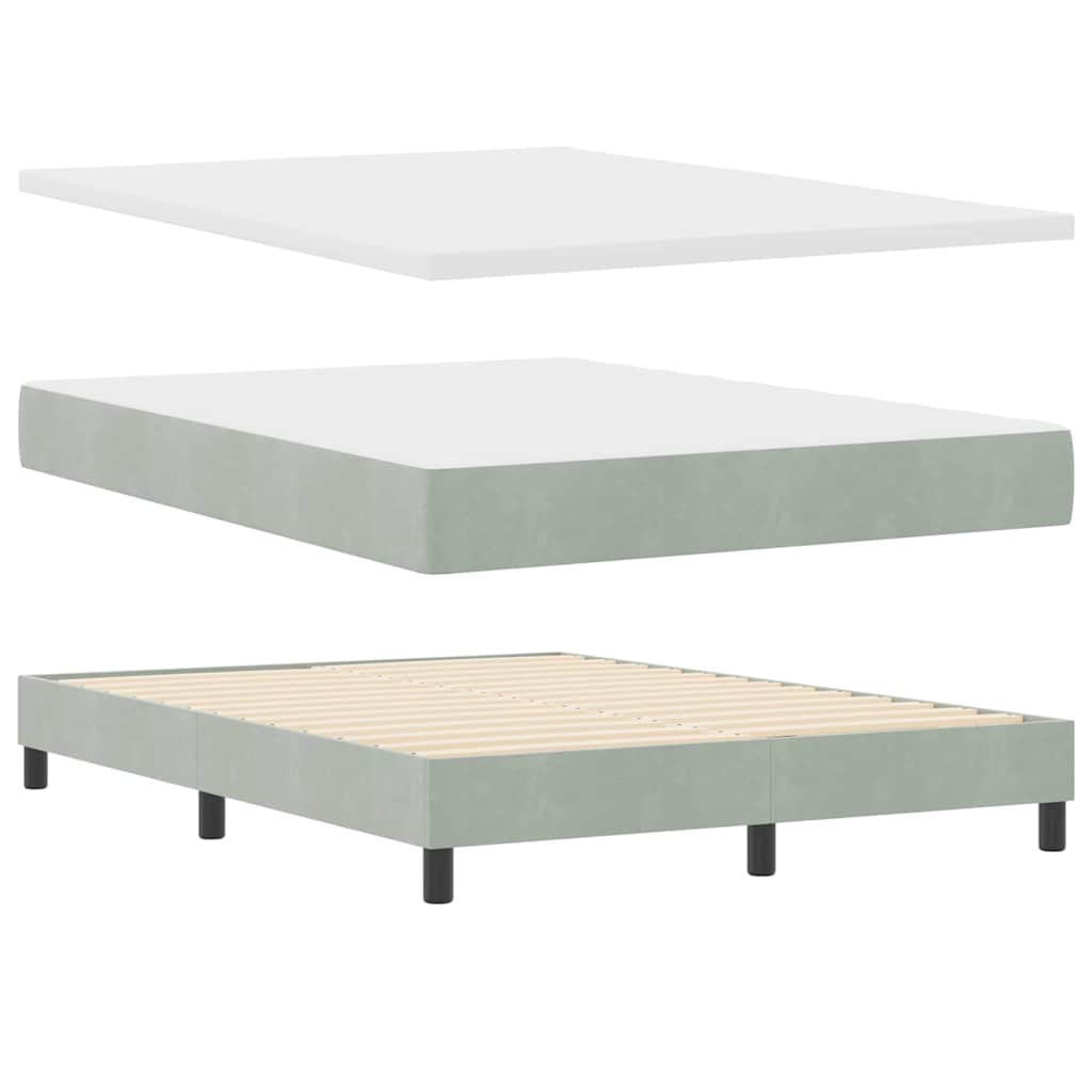 Postel S Boxspringem S Čelo Světle Šedá 140 X 190 Cm Samet