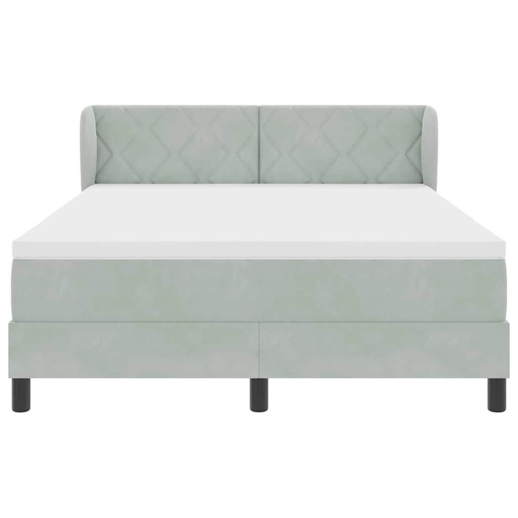 Postel S Boxspringem S Čelo Světle Šedá 140 X 190 Cm Samet