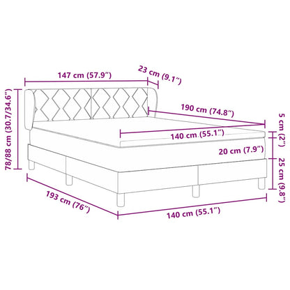 Postel S Boxspringem S Čelo Světle Šedá 140 X 190 Cm Samet