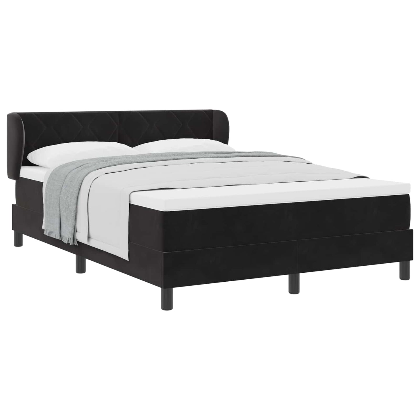 Postel S Boxspringem S Čelo Černá 140 X 190 Cm Samet