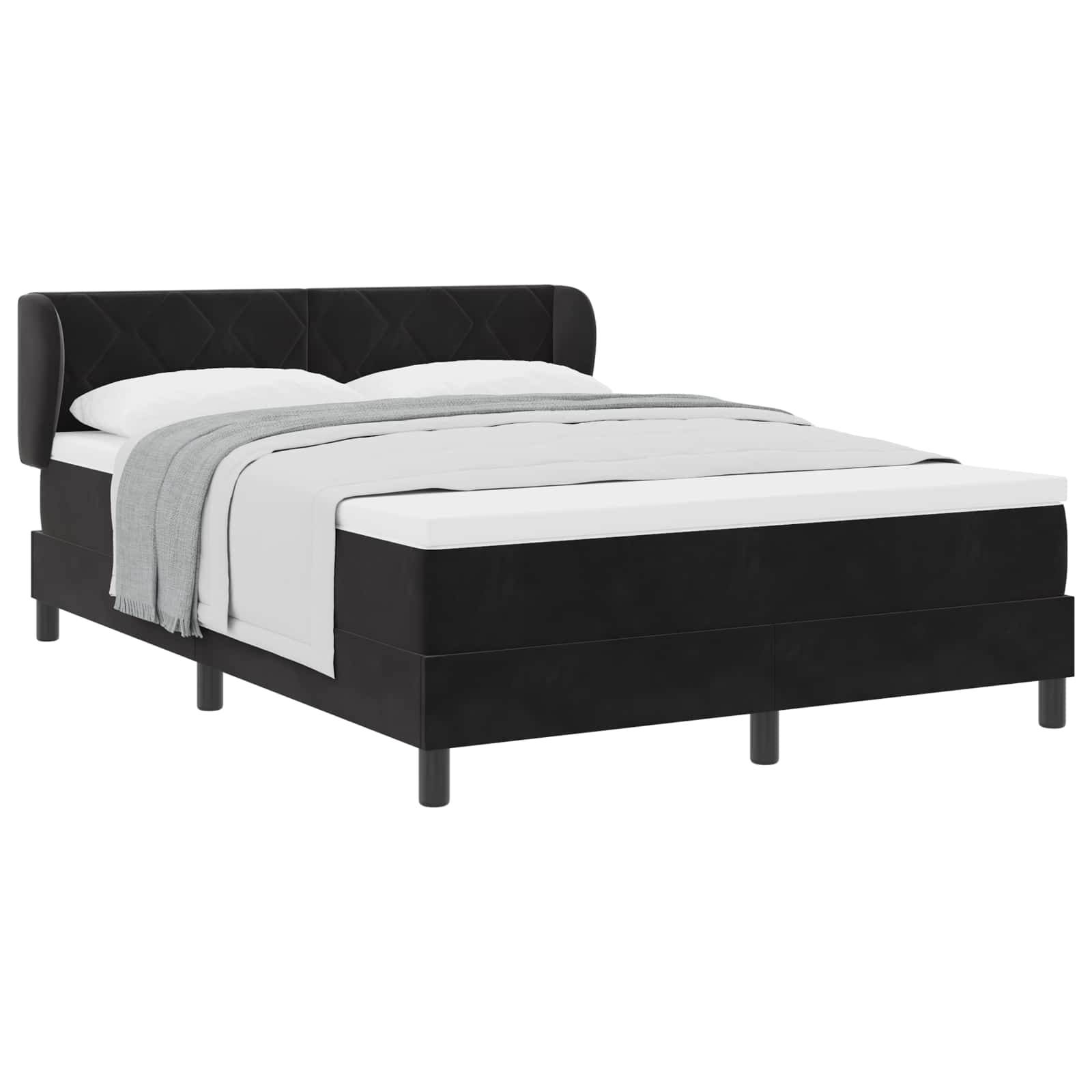 Postel S Boxspringem S Čelo Černá 140 X 190 Cm Samet