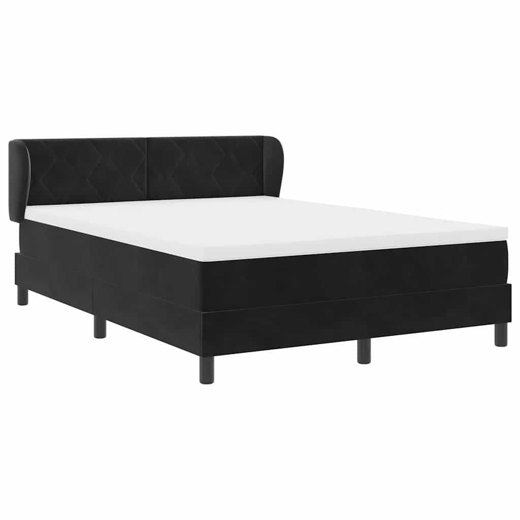 Postel S Boxspringem S Čelo Černá 140 X 190 Cm Samet