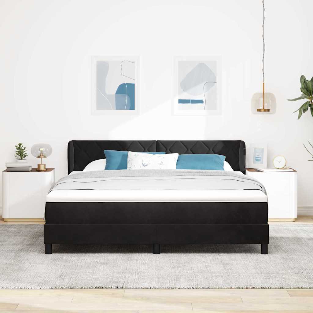 Postel S Boxspringem S Čelo Černá 180 X 200 Cm Samet