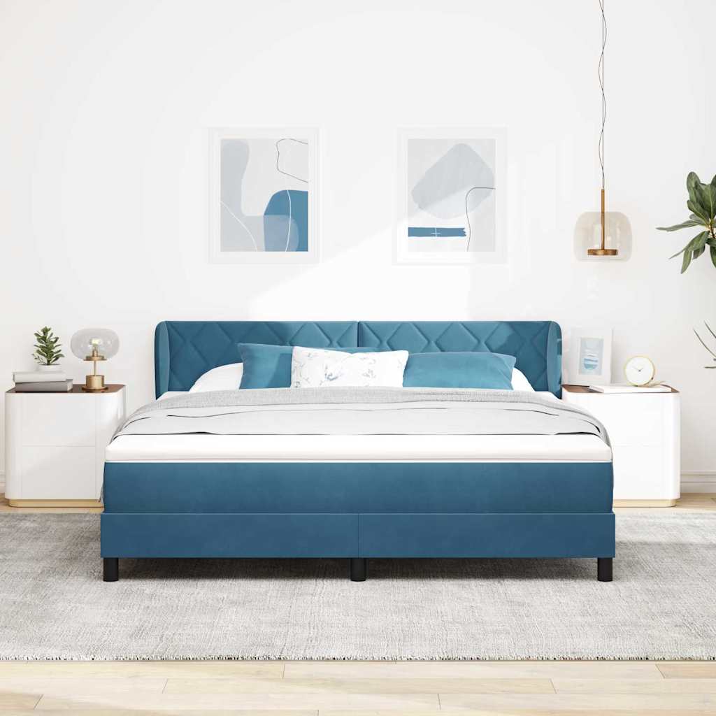 Postel S Boxspringem S Čelo Tmavě Moddrá 180 X 200 Cm Samet