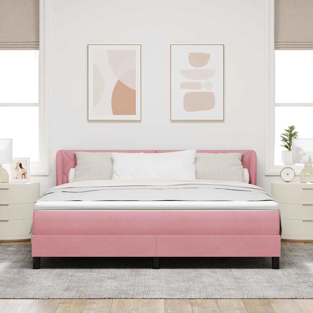 Postel S Boxspringem S Čelo Růžová 180 X 200 Cm Samet