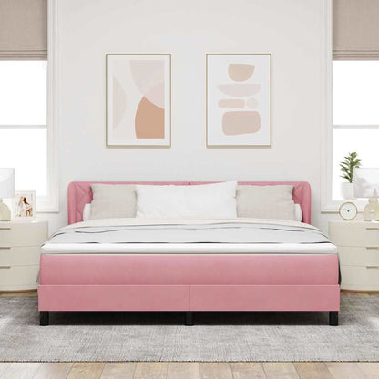 Postel S Boxspringem S Čelo Růžová 180 X 200 Cm Samet
