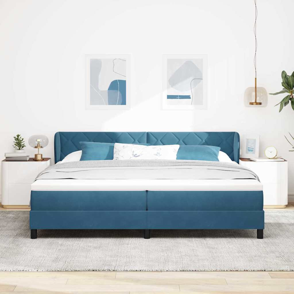 Postel S Boxspringem S Čelo Tmavě Moddrá 200 X 200 Cm Samet