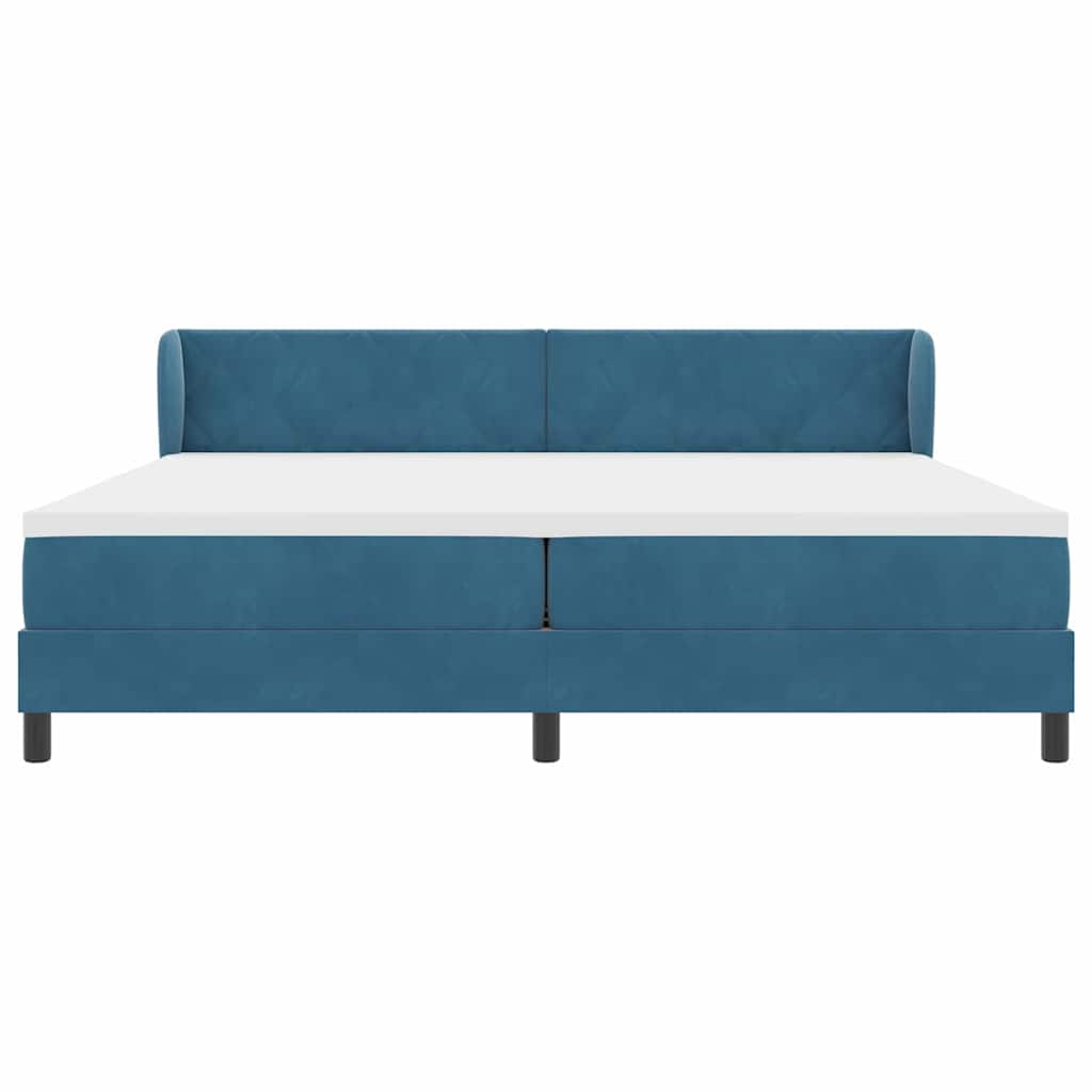 Postel S Boxspringem S Čelo Tmavě Moddrá 200 X 200 Cm Samet