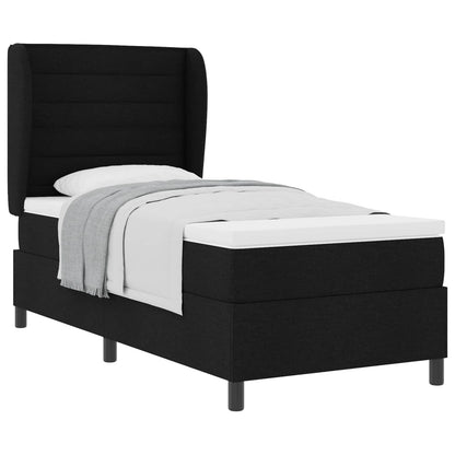 Postel S Boxspringem S Matrací S Čelo Černá 90 X 190 Cm Textil