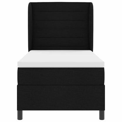 Postel S Boxspringem S Matrací S Čelo Černá 90 X 190 Cm Textil