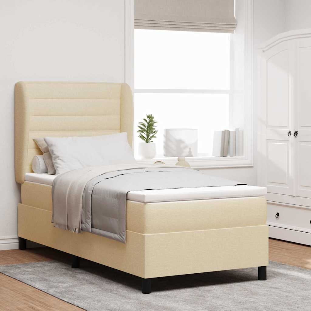 Postel S Boxspringem S Matrací Krémová 90 X 190 Cm Textil