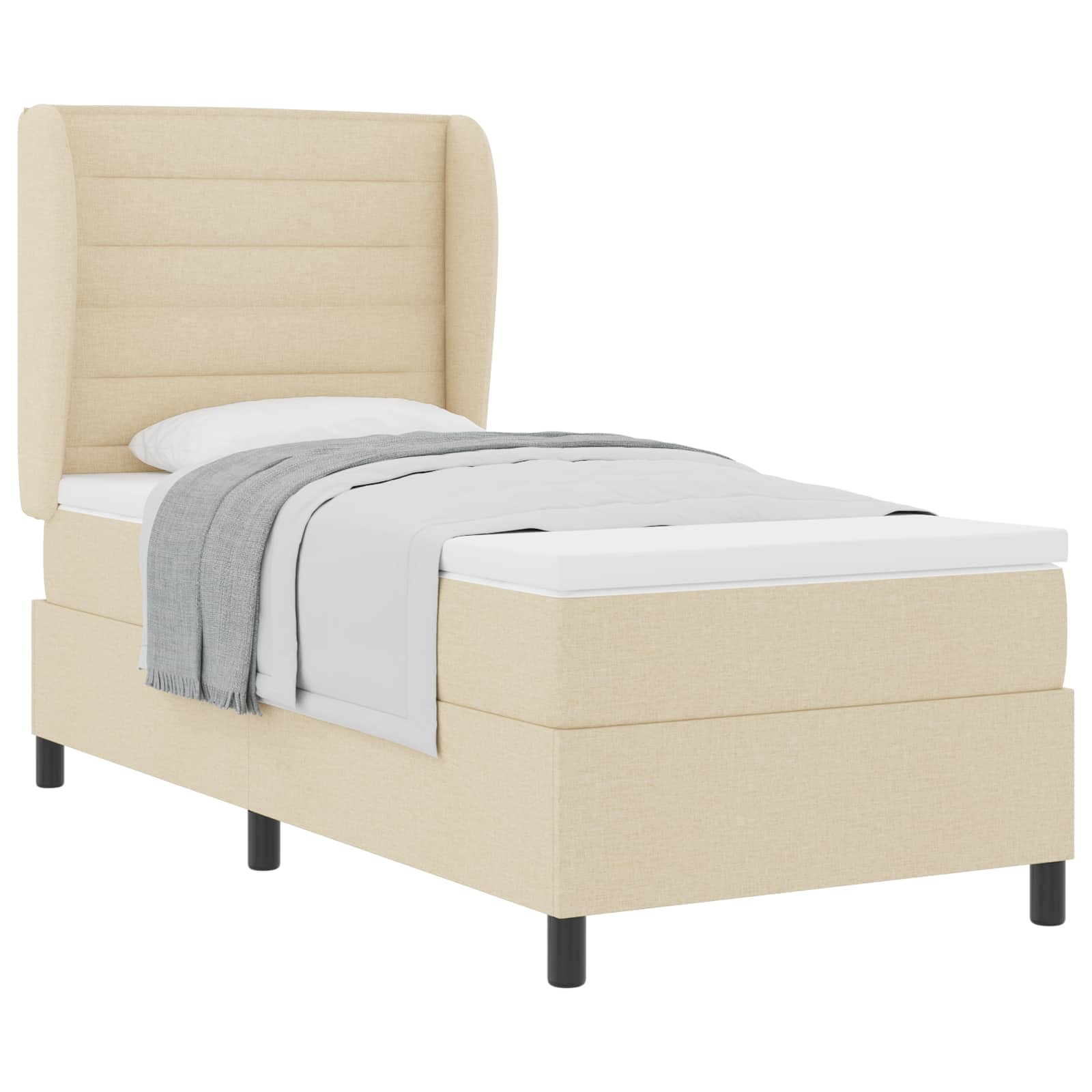 Postel S Boxspringem S Matrací Krémová 90 X 190 Cm Textil