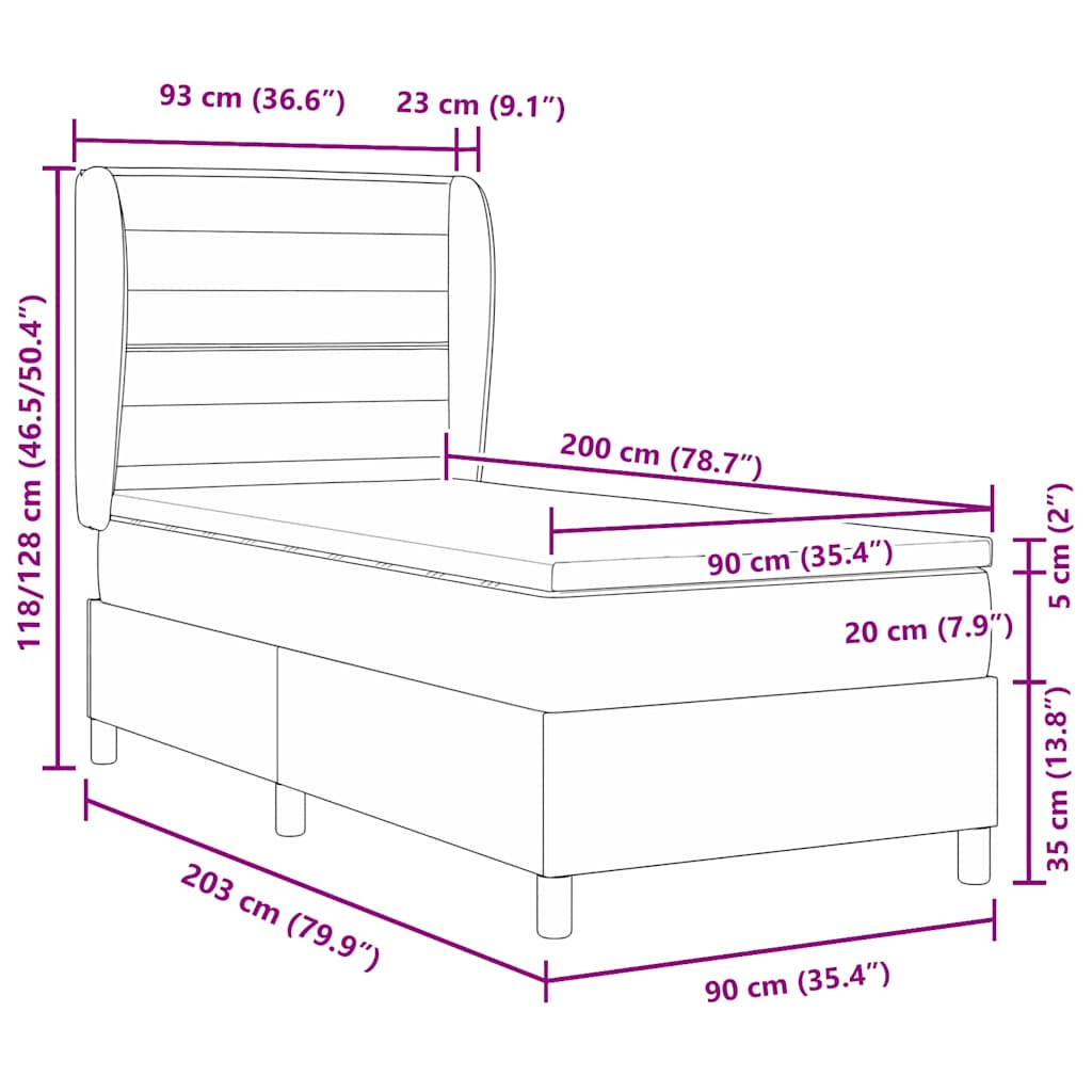Postel S Boxspringem S Matrací S Čelo Černá 90 X 200 Cm Textil