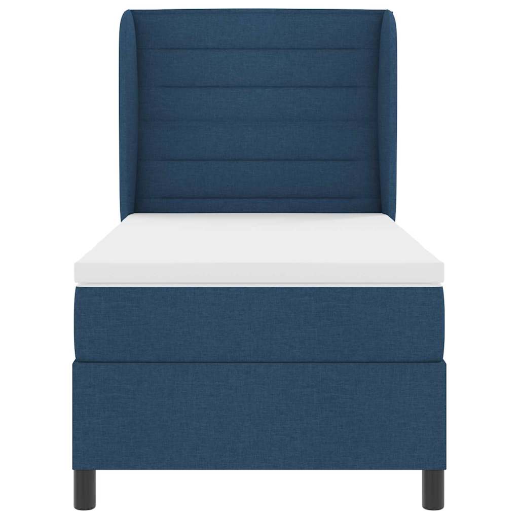Postel S Boxspringem S Matrací S Čelo Modrá 90 X 200 Cm Textil