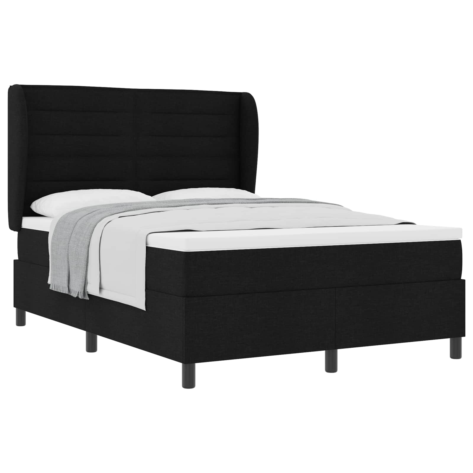 Postel S Boxspringem S Matrací S Čelo Černá 140 X 190 Cm Textil