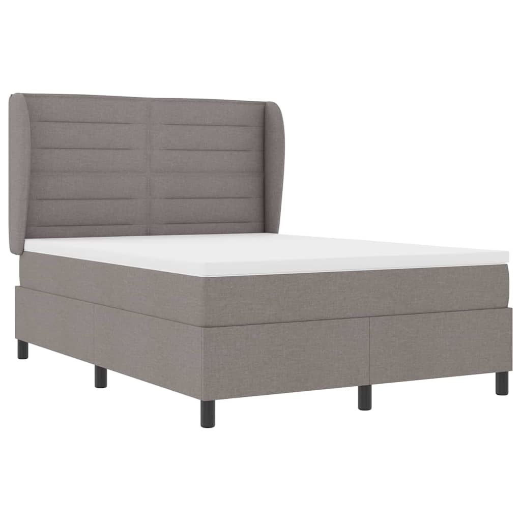 Postel S Boxspringem S Matrací S Čelo Taupe 140 X 190 Cm Textil