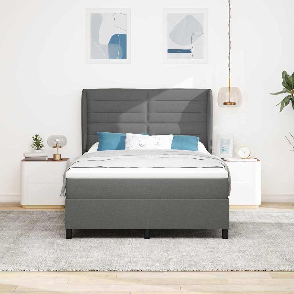 Postel S Boxspringem S Matrací Tmavě Šedá 140 X 200 Cm Textil