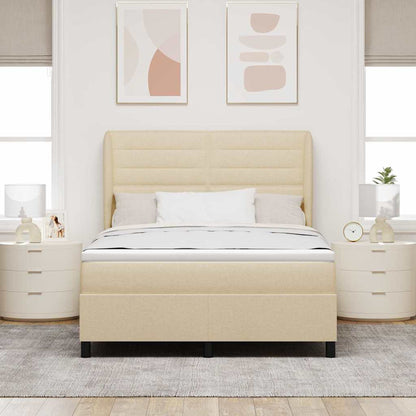 Postel S Boxspringem S Matrací Krémová 140 X 200 Cm Textil