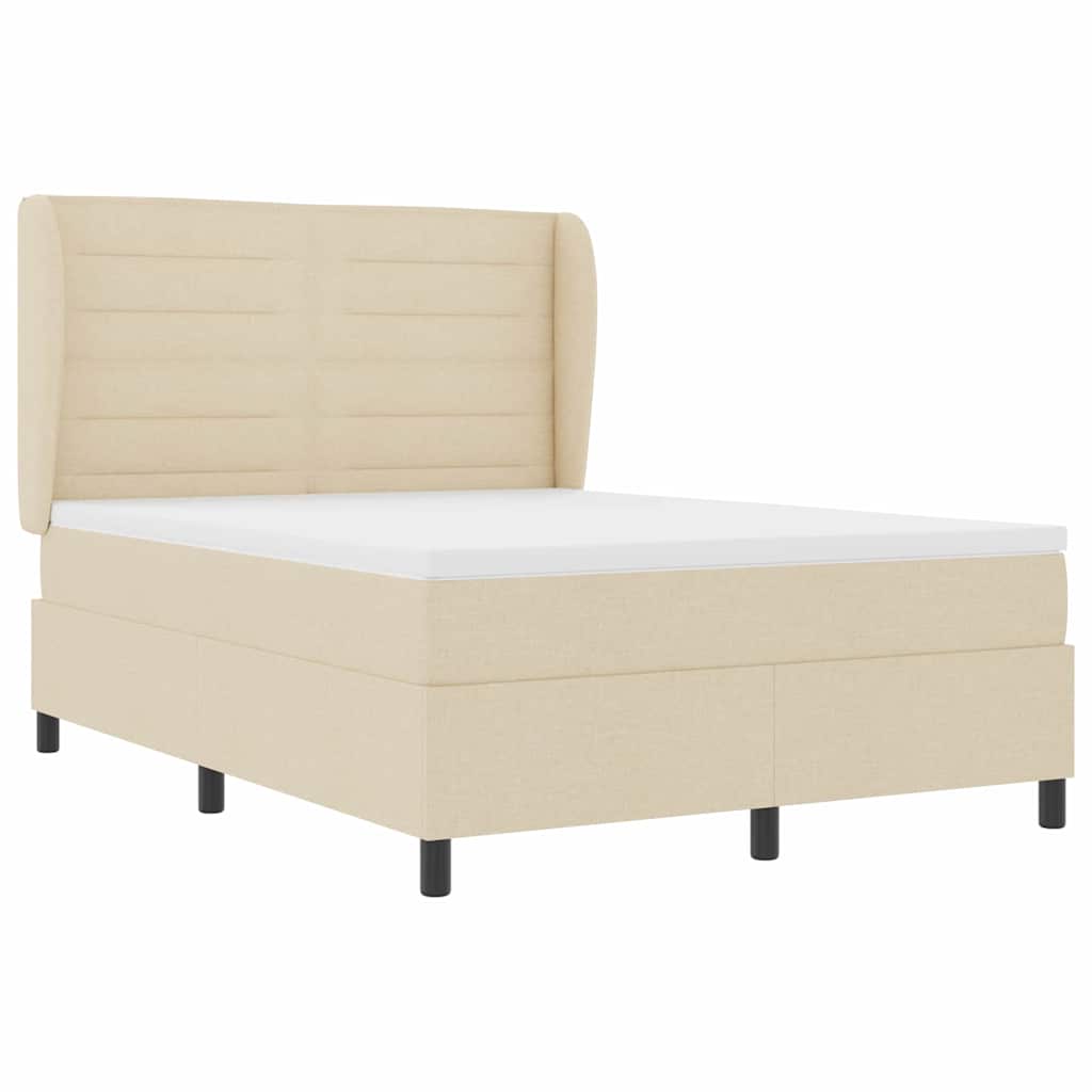Postel S Boxspringem S Matrací Krémová 140 X 200 Cm Textil