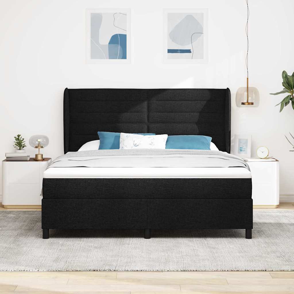 Postel S Boxspringem S Matrací S Čelo Černá 180 X 200 Cm Textil