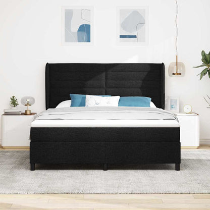 Postel S Boxspringem S Matrací S Čelo Černá 180 X 200 Cm Textil
