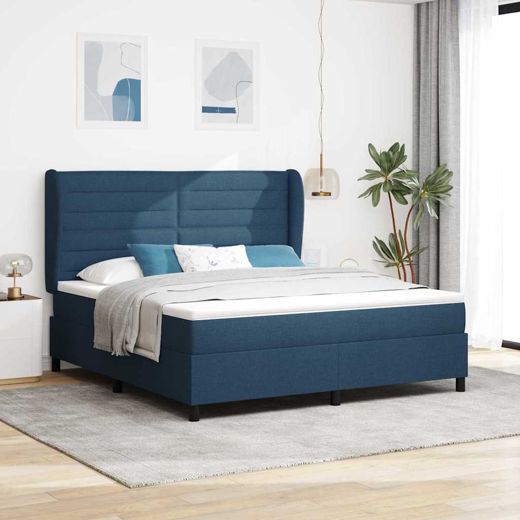 Postel S Boxspringem S Matrací S Čelo Modrá 180 X 200 Cm Textil