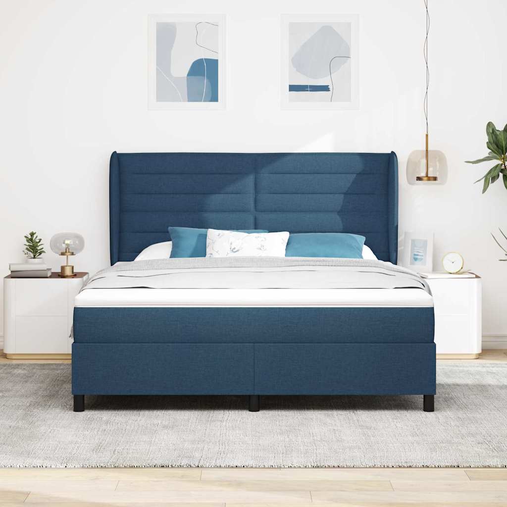 Postel S Boxspringem S Matrací S Čelo Modrá 180 X 200 Cm Textil