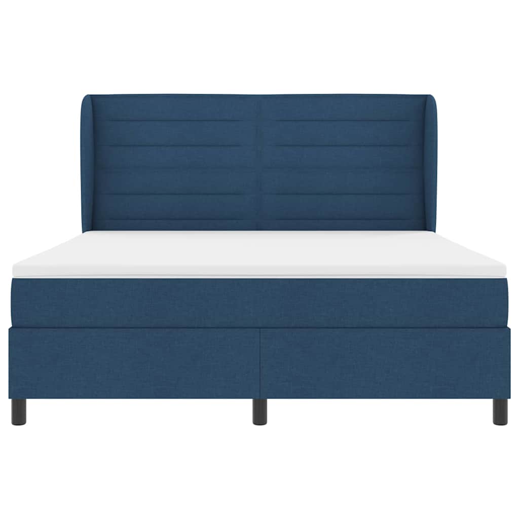 Postel S Boxspringem S Matrací S Čelo Modrá 180 X 200 Cm Textil