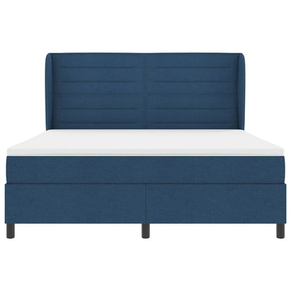 Postel S Boxspringem S Matrací S Čelo Modrá 180 X 200 Cm Textil