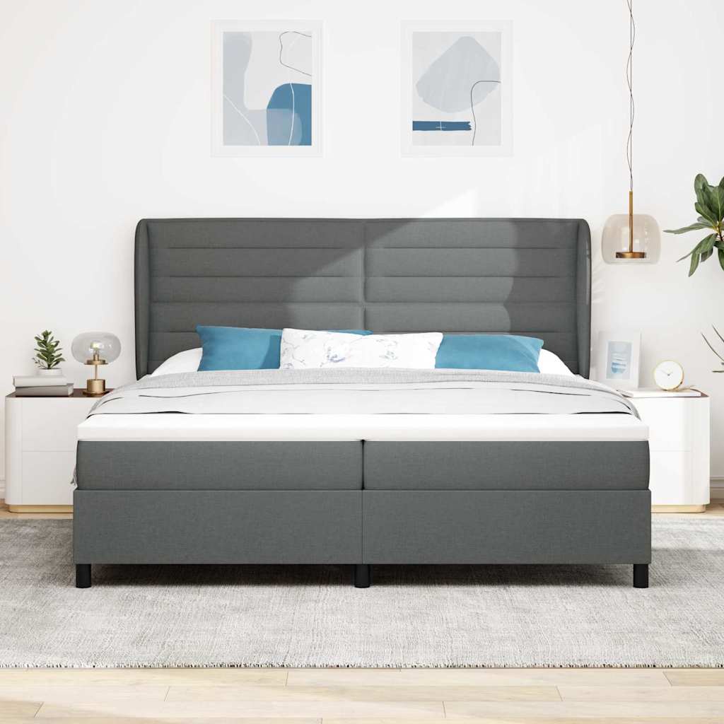 Postel S Boxspringem S Matrací Tmavě Šedá 200 X 200 Cm Textil