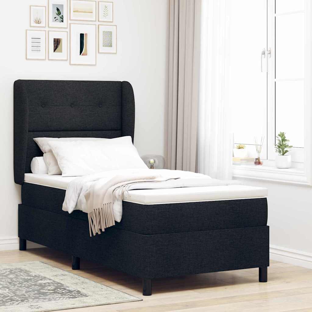 Postel S Boxspringem S Čelo Černá 80 X 200 Cm Textil