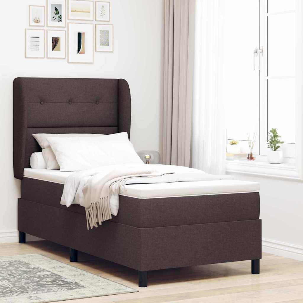 Postel S Boxspringem S Čelo Tmavě Hnědá 80 X 200 Cm Textil