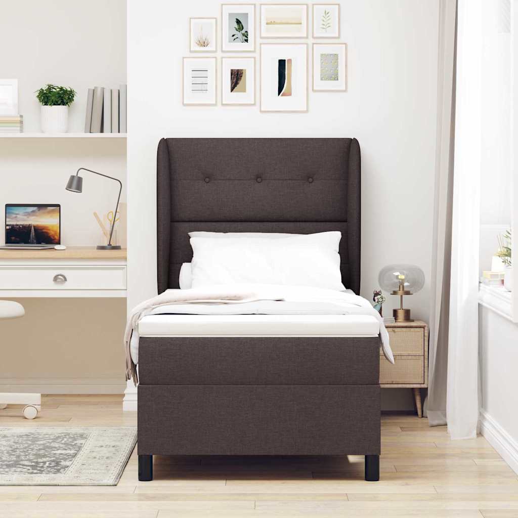 Postel S Boxspringem S Čelo Tmavě Hnědá 80 X 200 Cm Textil