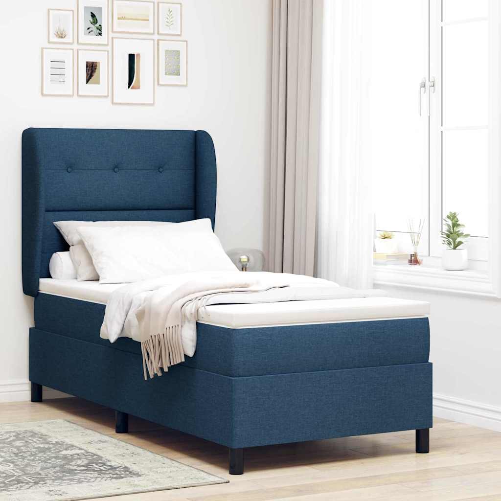 Postel S Boxspringem S Čelo Modrá 80 X 200 Cm Textil