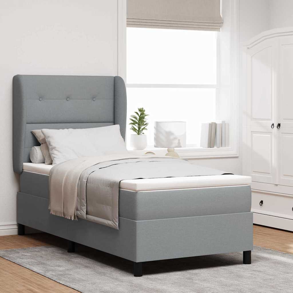 Postel S Boxspringem S Čelo Světle Šedá 90 X 190 Cm Textil